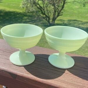 Vintage 1940s Hazel Atlas Sherbet Pedestal Bowl Lt Green Lot Of 2 Near Perfect